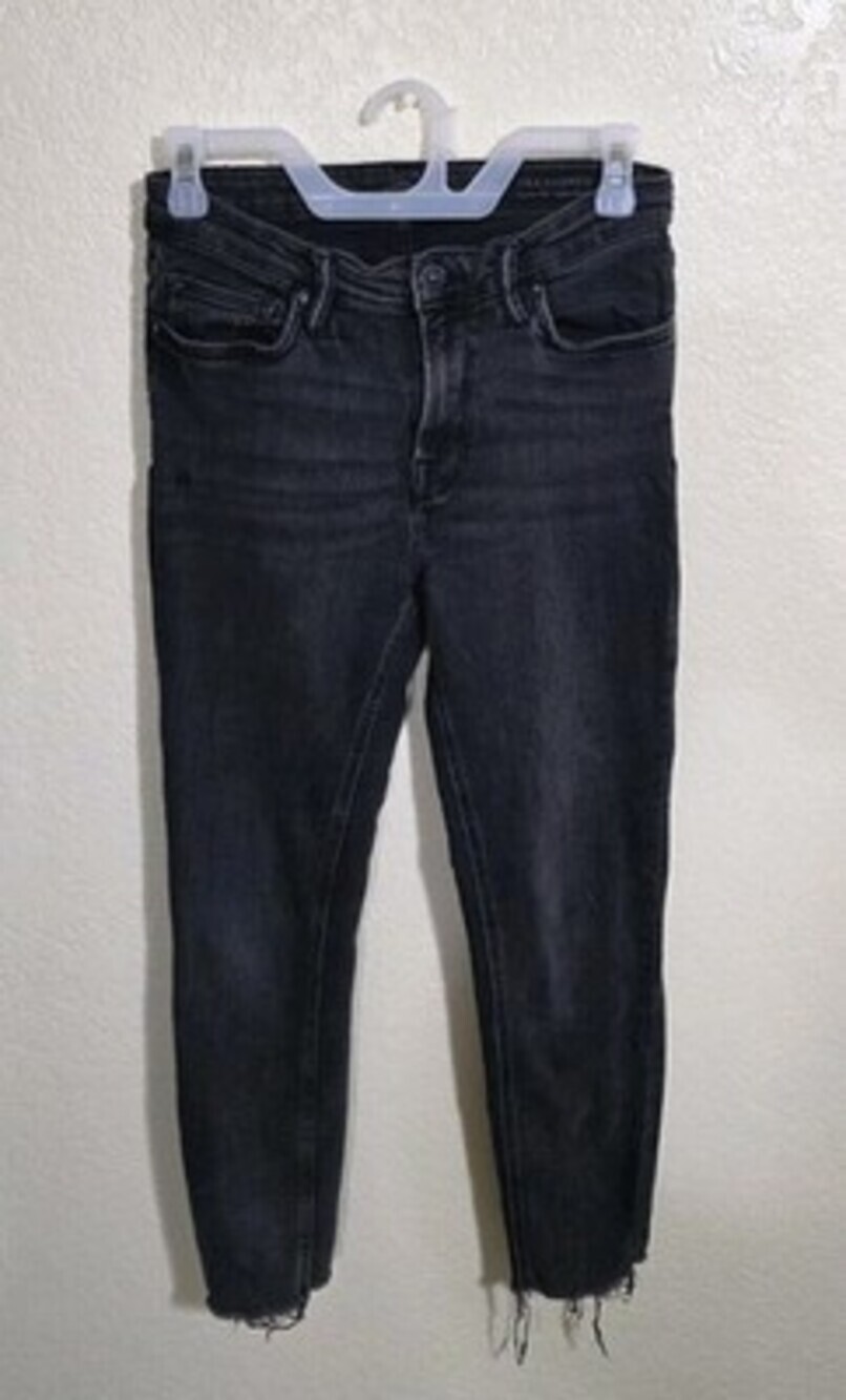 All Saints 27 Black Roxanne Jeans Raw Hem High-Rise Skinny Women Distressed